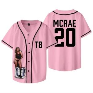 2X NWOT! Custom Tate Mcrae Pink Baseball Jersey with Graphic and Black Accents